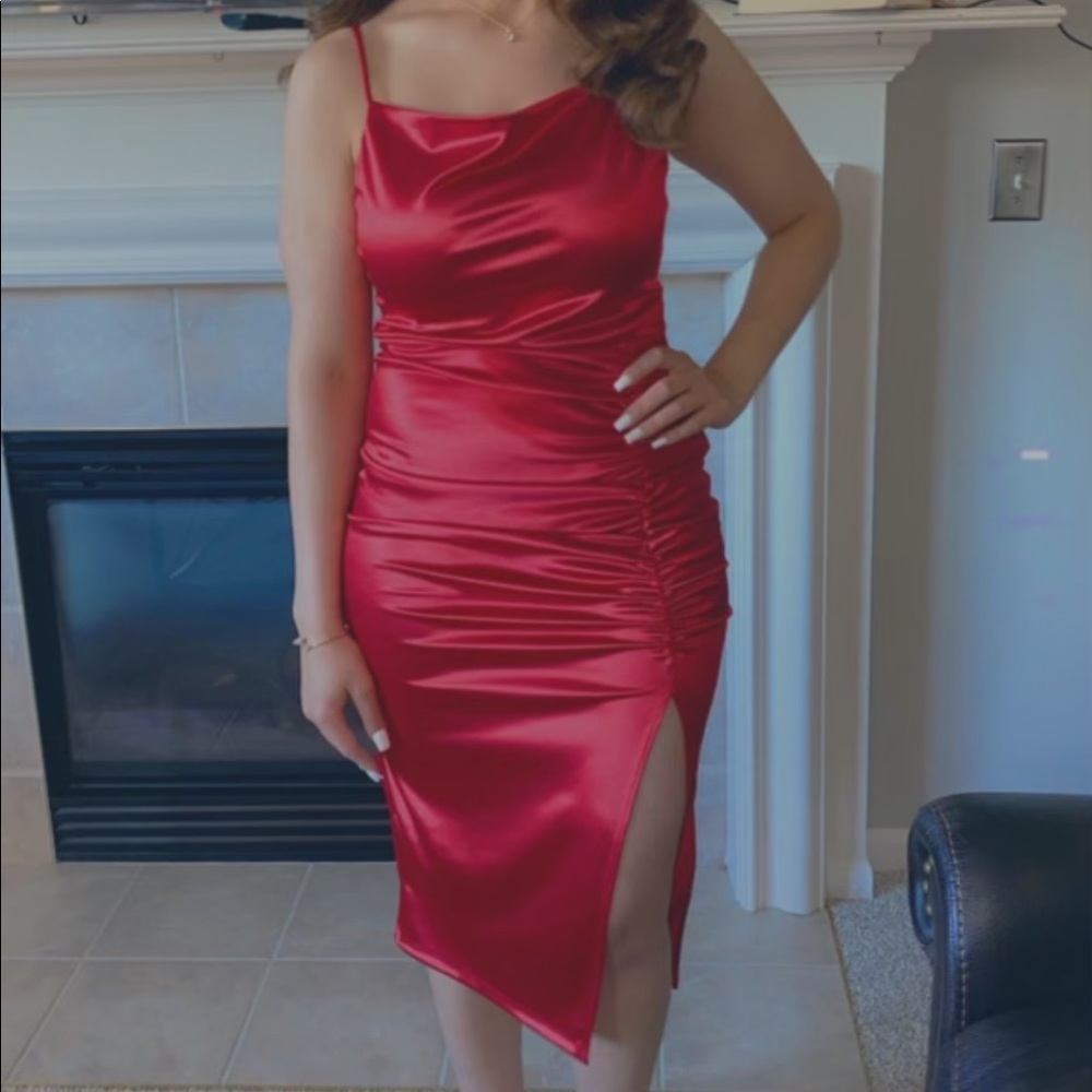 Red satin midi  dress